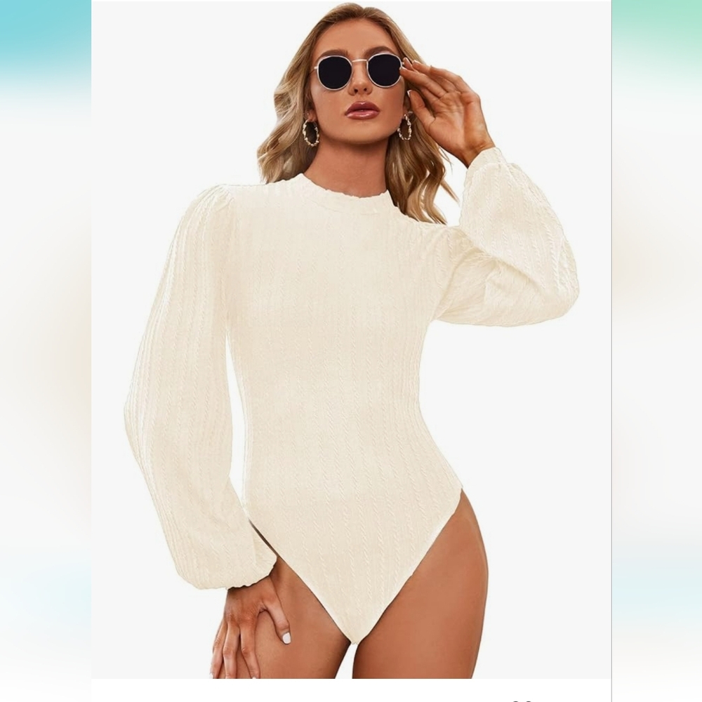 SweatyRocks Women's Mock Turtle Neck Bishop Sleeve Slim fit T Shirt Tops Bodysui